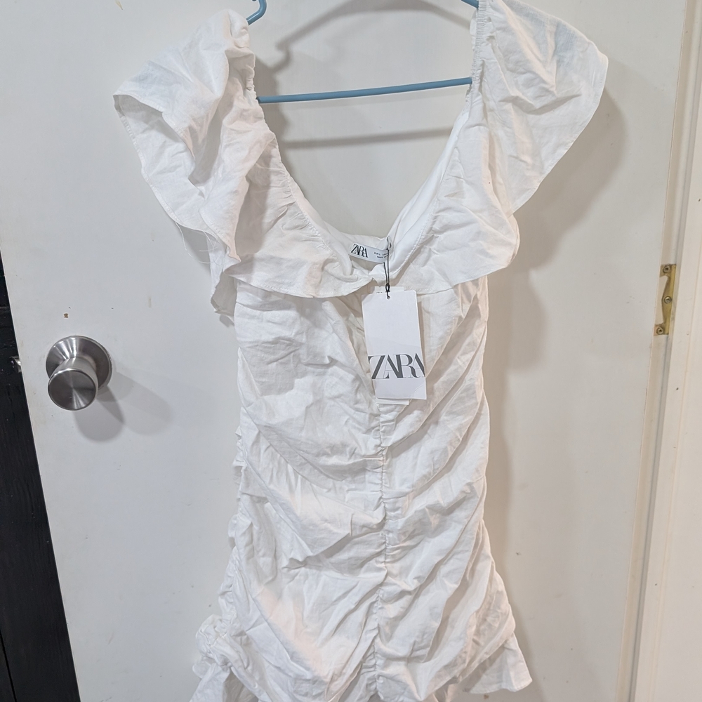 Zara White Ruffled Mini Dress